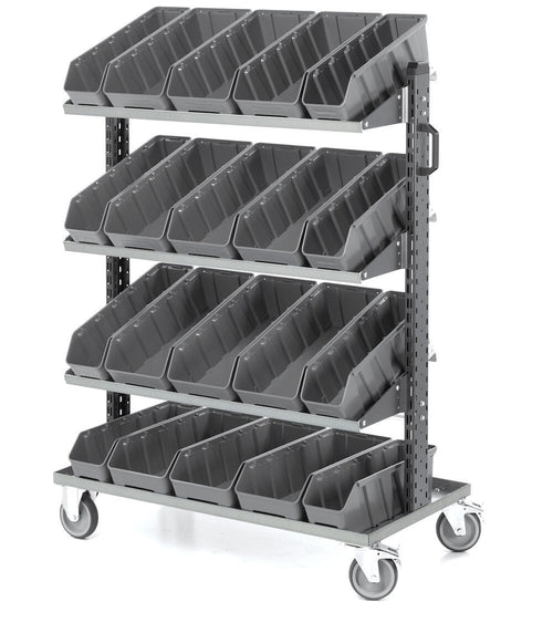 Carrello portaminuteria FAMI 391C03 Linea 391 con 20 contenitori RK Box Air grigi, mensole inclinabili e ruote

