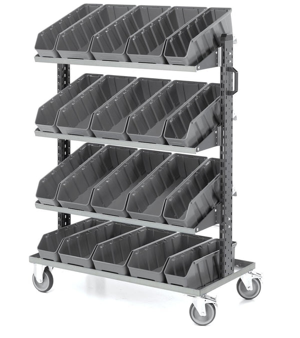 Carrello portaminuteria FAMI 391C03 Linea 391 con 20 contenitori RK Box Air grigi, mensole inclinabili e ruote
