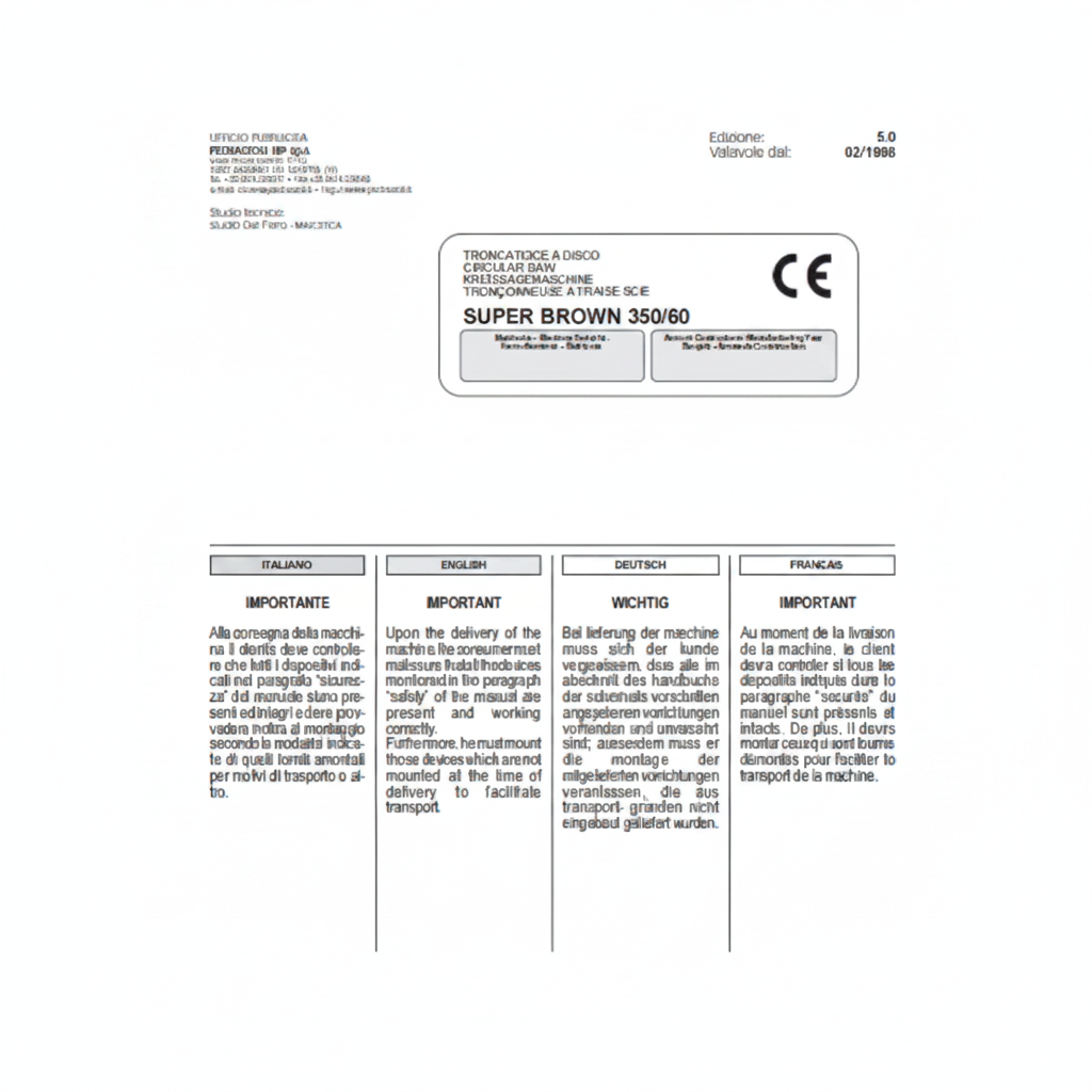 Manuale Tecnico Troncatrice PEDRAZZOLI SUPER BROWN 350/60 - Copertina